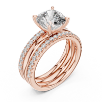 Cushion-Cut Solitaire Double Pavé Diamond Ring