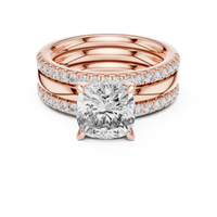 Cushion-Cut Solitaire Double Pavé Diamond Ring