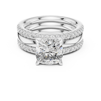 Cushion-Cut Solitaire Double Pavé Diamond Ring