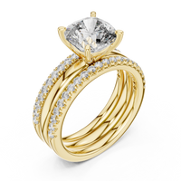 Cushion-Cut Solitaire Double Pavé Diamond Ring