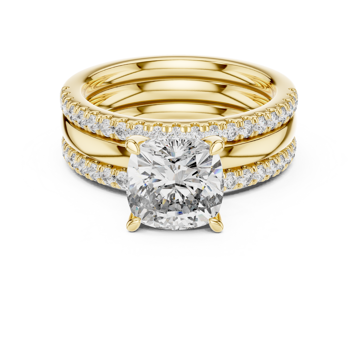 Cushion-Cut Solitaire Double Pavé Diamond Ring