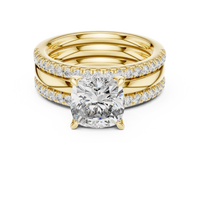 Cushion-Cut Solitaire Double Pavé Diamond Ring