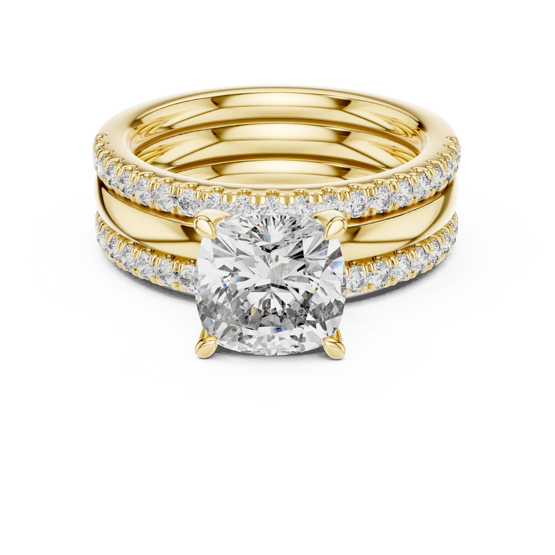 Cushion-Cut Solitaire Double Pavé Diamond Ring