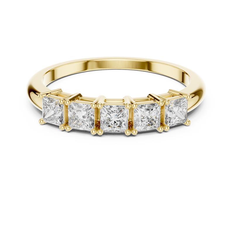 Classic Elegant Five-Stone Princess Cut Diamond Ring