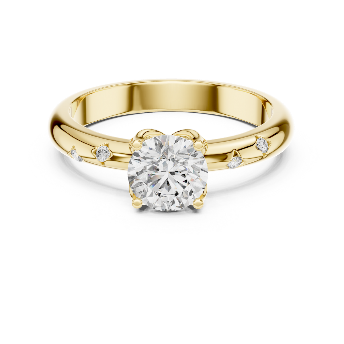Classic Round Solitaire Diamond Ring with Bezel-Set Accents