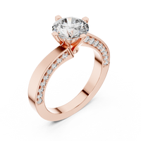 Round Solitaire Diamond Ring with Pavé Diamond Shoulders