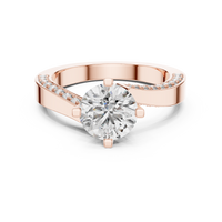 Round Solitaire Diamond Ring with Pavé Diamond Shoulders