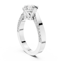 Round Solitaire Diamond Ring with Pavé Diamond Shoulders