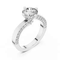 Round Solitaire Diamond Ring with Pavé Diamond Shoulders