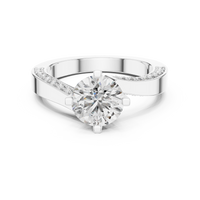Round Solitaire Diamond Ring with Pavé Diamond Shoulders
