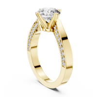 Round Solitaire Diamond Ring with Pavé Diamond Shoulders