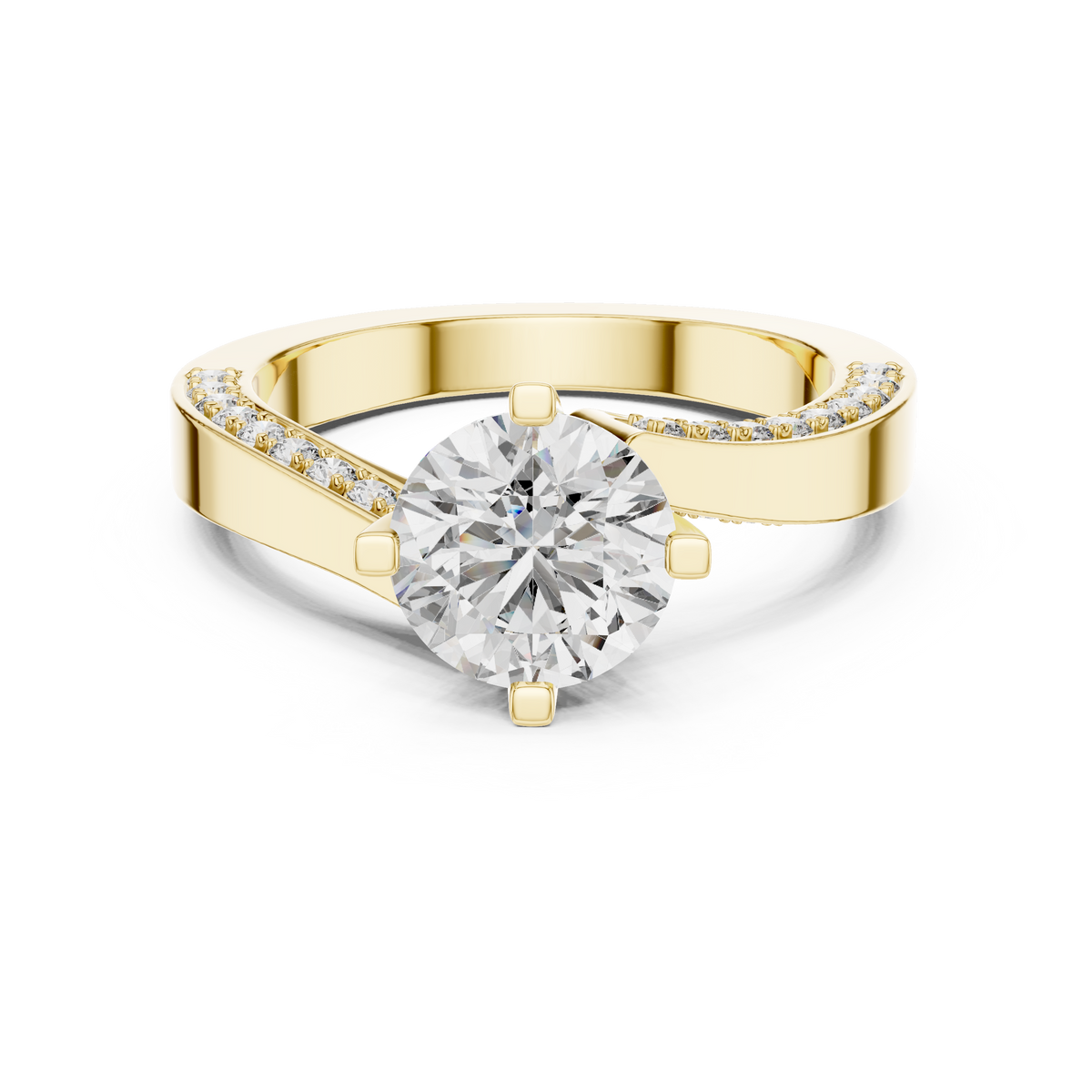 Round Solitaire Diamond Ring with Pavé Diamond Shoulders