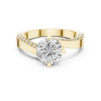 Round Solitaire Diamond Ring with Pavé Diamond Shoulders
