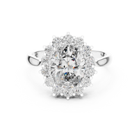 Oval Solitaire Diamond Ring with Round Diamond Halo