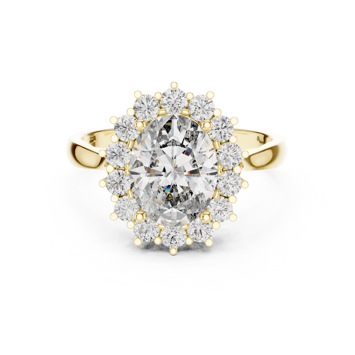Oval Solitaire Diamond Ring with Round Diamond Halo