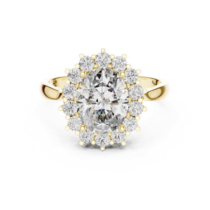 Oval Solitaire Diamond Ring with Round Diamond Halo