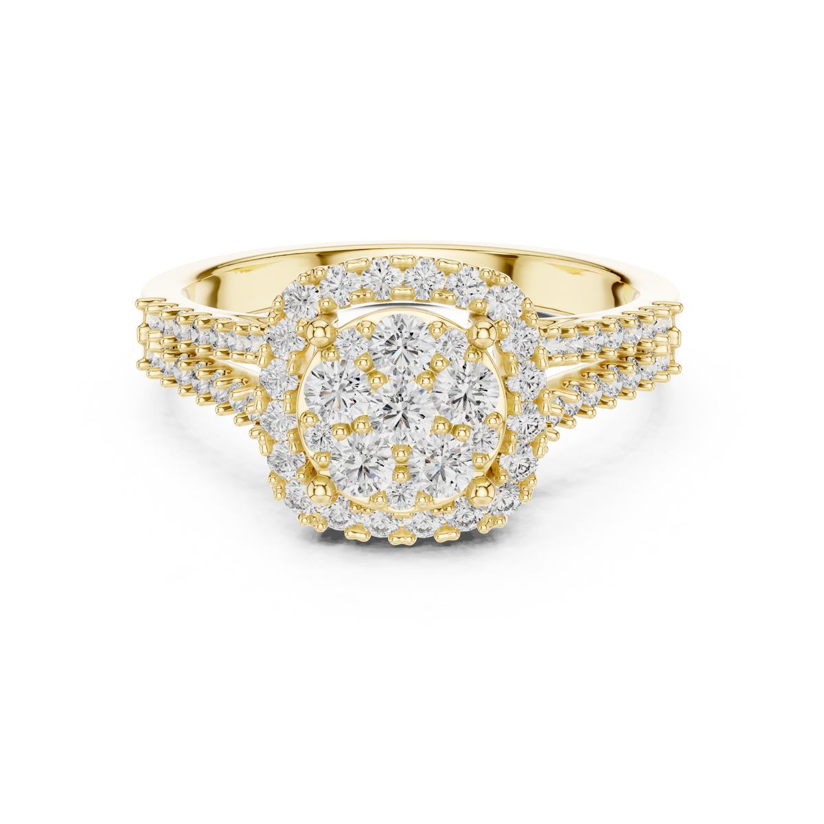 Aurelia Round Diamond Halo Cluster Ring – Contemporary Multi-Stone Ring