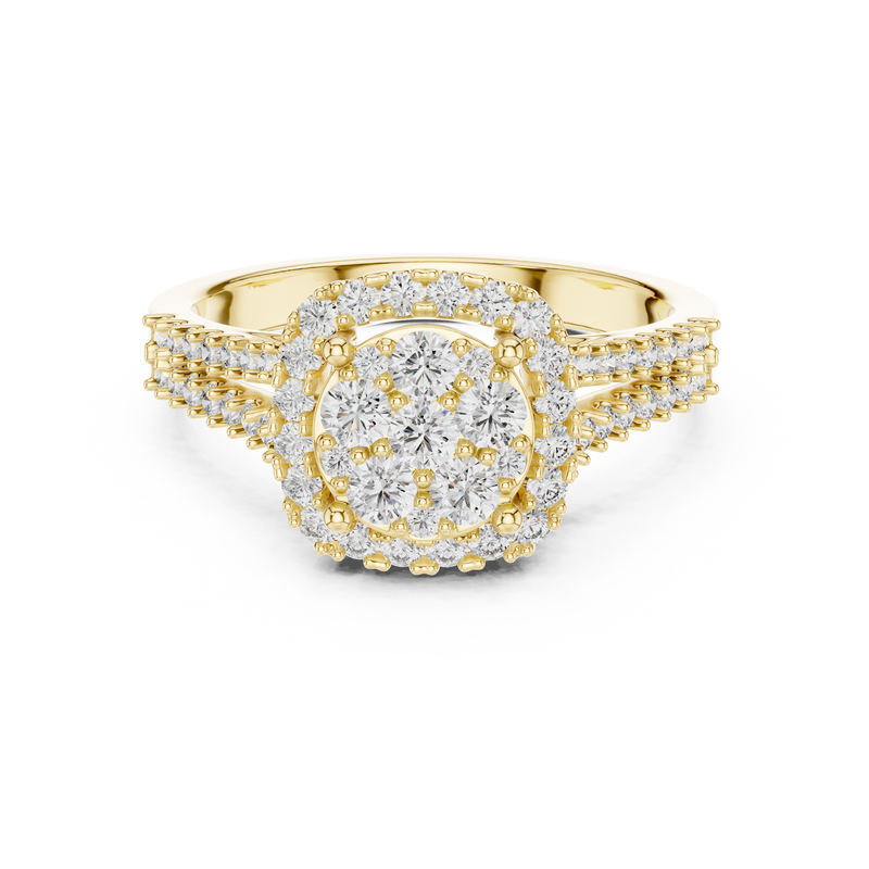 Aurelia Round Diamond Halo Cluster Ring – Contemporary Multi-Stone Ring