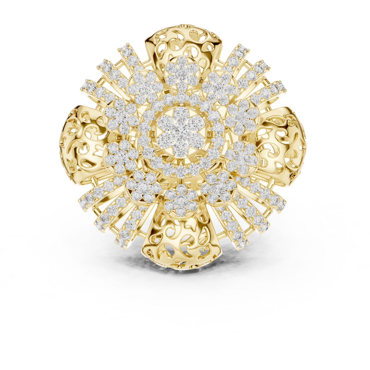 Celestia Grand Floral Diamond Cluster Ring – Intricate Statement Ring