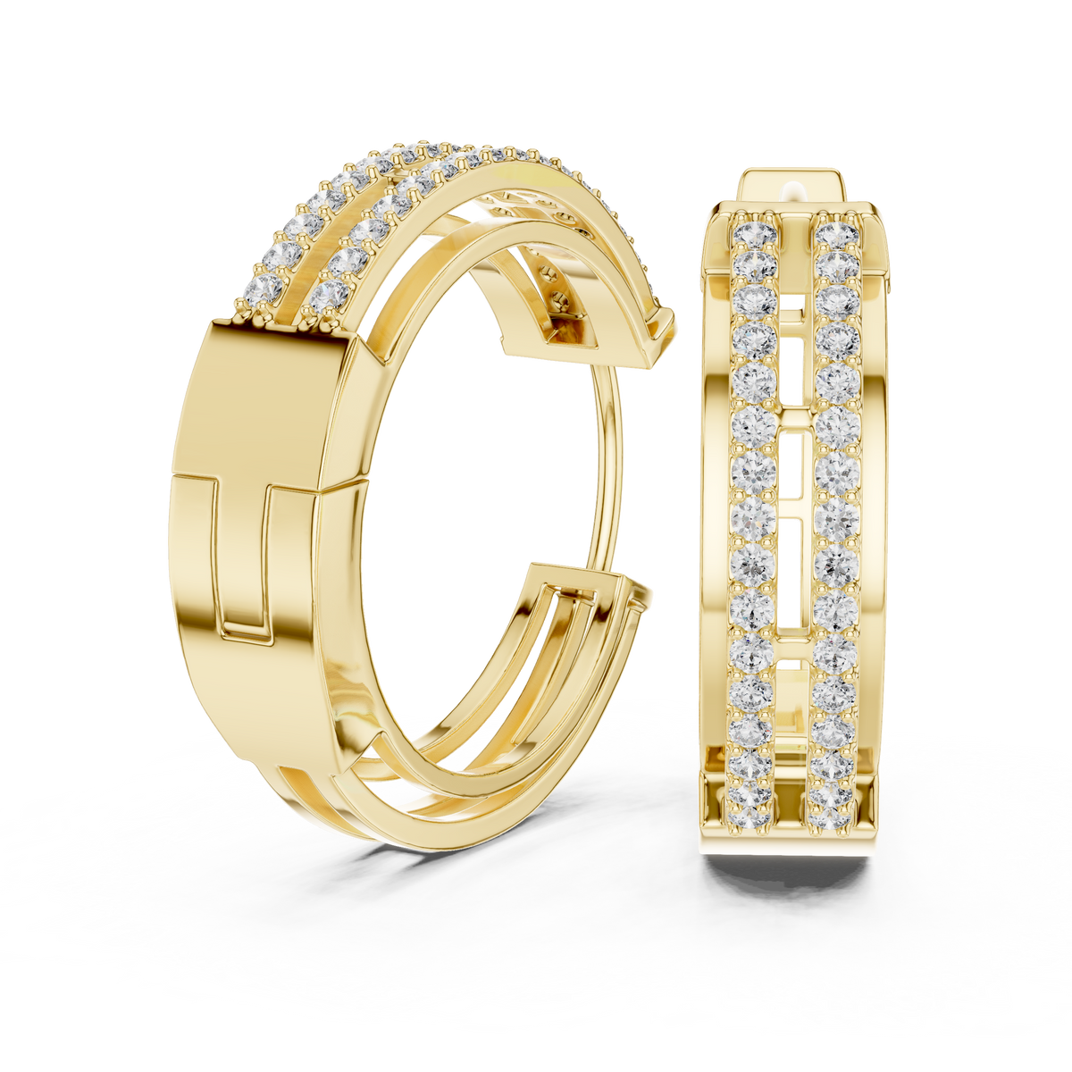 Elara Pavé Diamond Double-Band Hoop Earrings