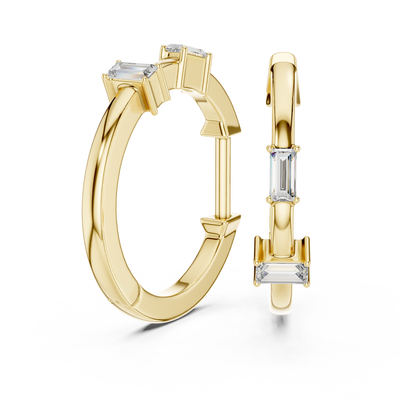 Baguette-Cut Blue Diamond Hoop Earrings