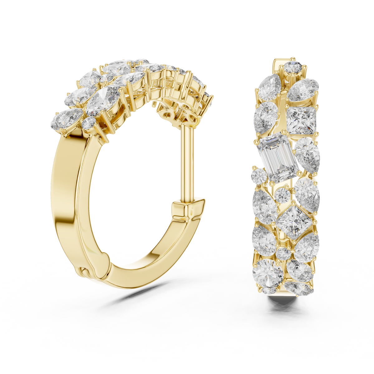 Multi-Shape Blue Diamond Floral Hoop Earrings