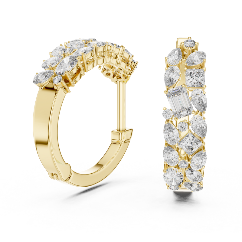 Multi-Shape Blue Diamond Floral Hoop Earrings