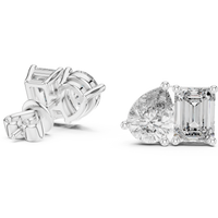 Pear & Emerald-Cut Blue Diamond Two-Stone Earrings