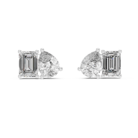 Pear & Emerald-Cut Blue Diamond Two-Stone Earrings