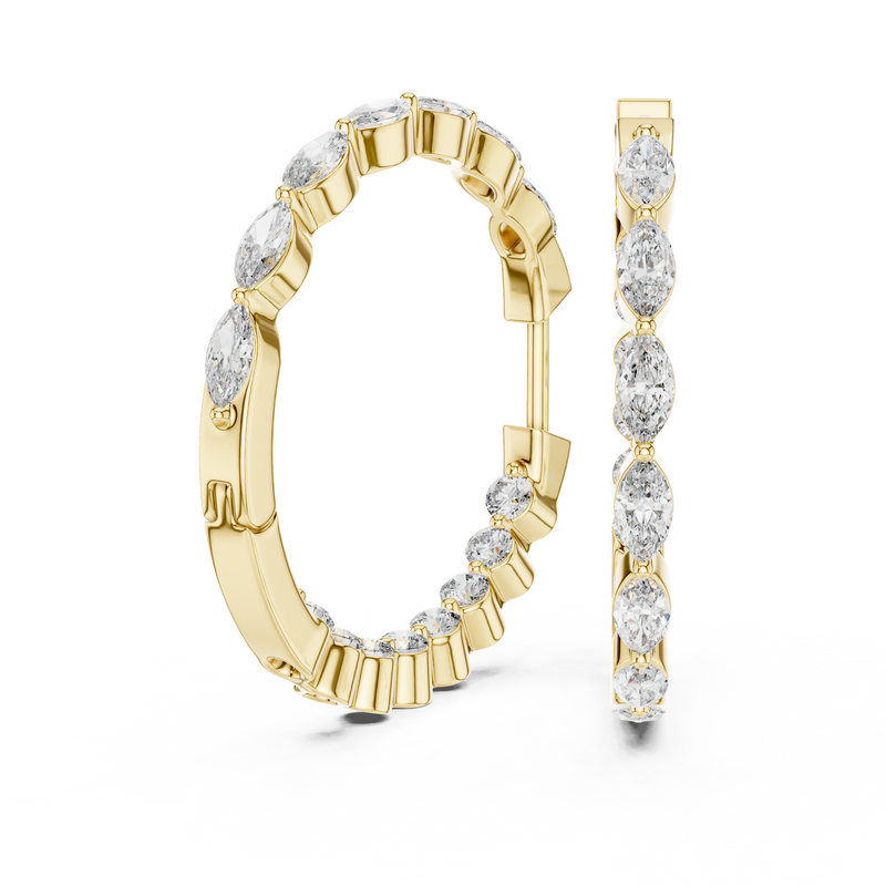 Marquise & Round Blue Diamond Hoop Earrings