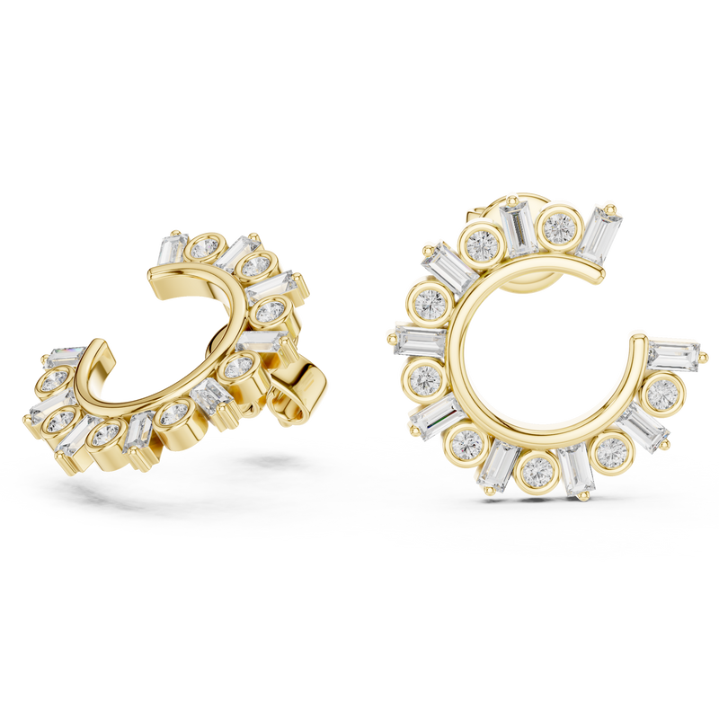 Round and Baguette Diamond Pavé Hoop Earrings