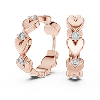 Round Diamond Heart Motif Hoop Earrings