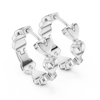 Round Diamond Heart Motif Hoop Earrings