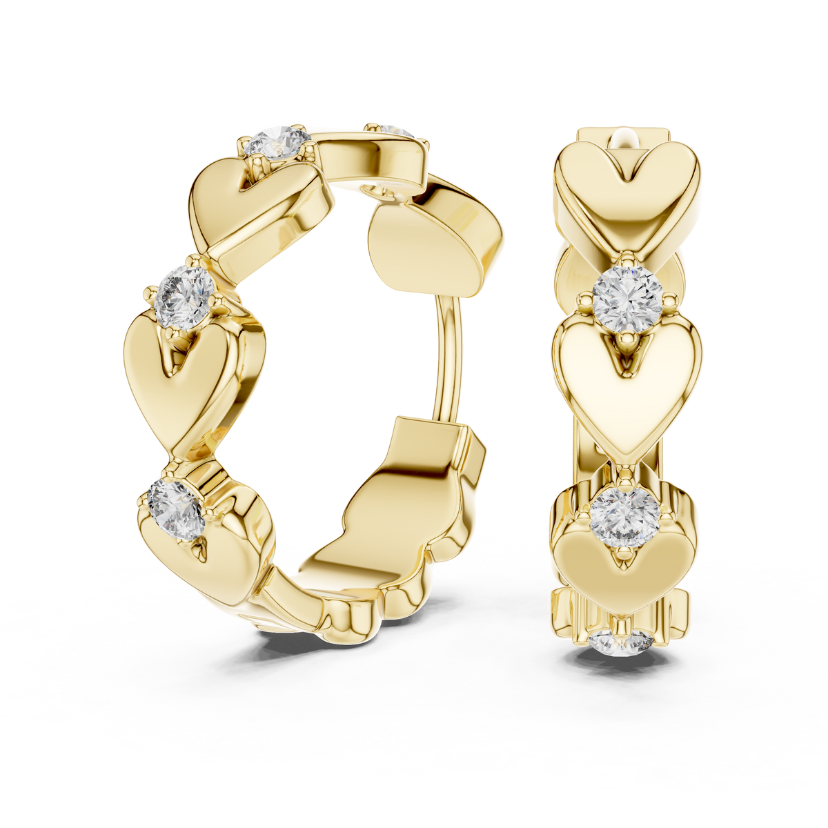 Round Diamond Heart Motif Hoop Earrings