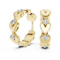 Round Diamond Heart Motif Hoop Earrings