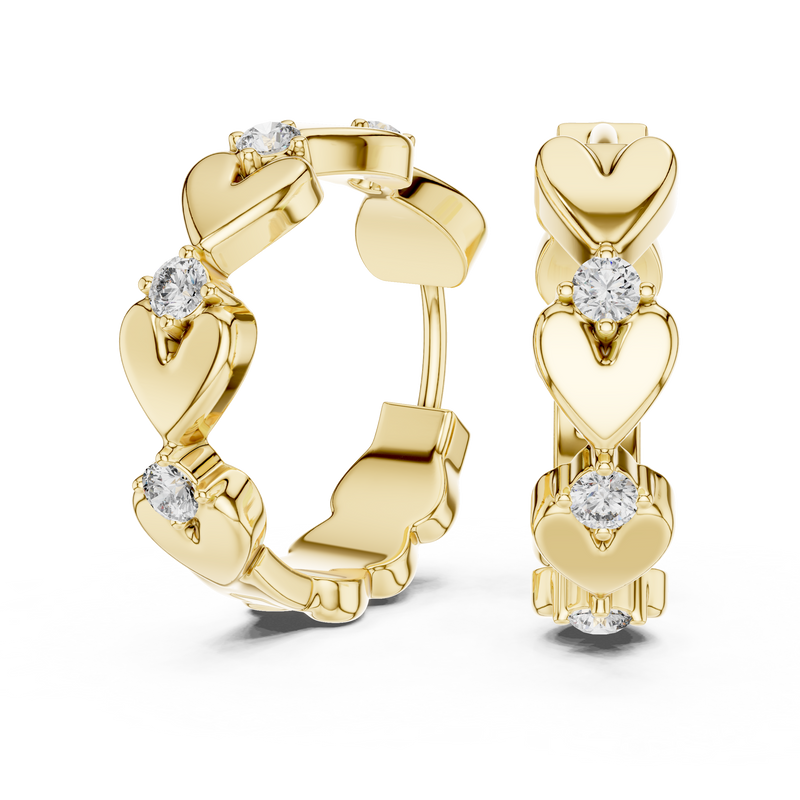 Round Diamond Heart Motif Hoop Earrings
