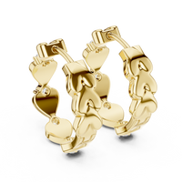 Round Diamond Heart Motif Hoop Earrings