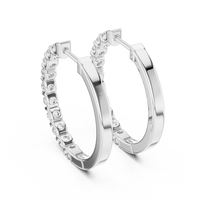 Round Diamond Half-Pavé Hoop Earrings