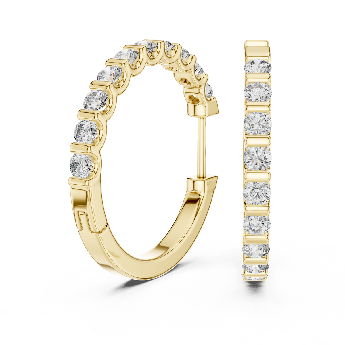 Round Diamond Half-Pavé Hoop Earrings