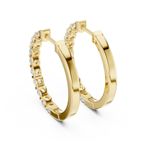 Round Diamond Half-Pavé Hoop Earrings
