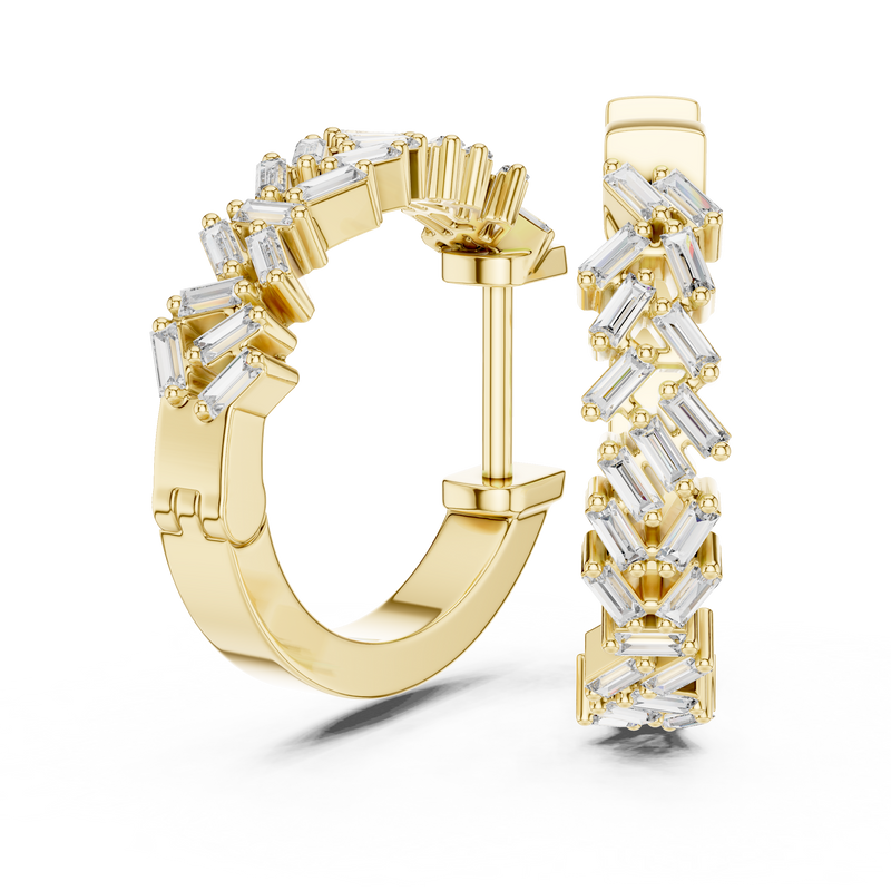 Baguette Diamond Chevron Hoop Earrings