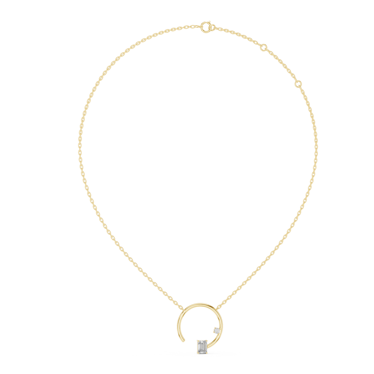 Open Circle Emerald Solitaire Pendant Necklace