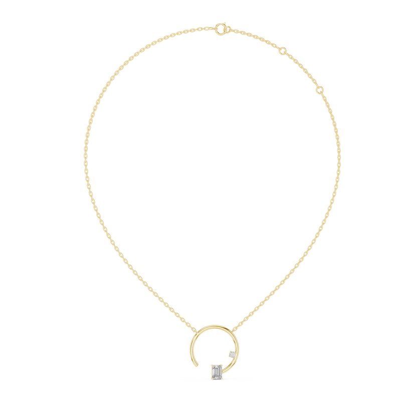 Open Circle Emerald Solitaire Pendant Necklace