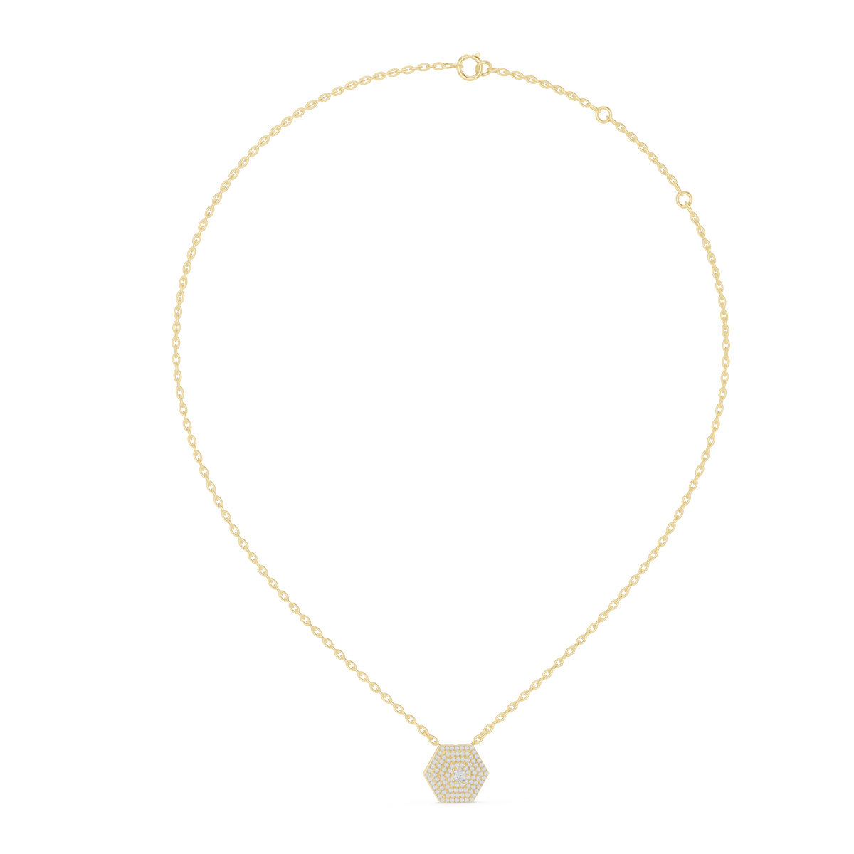 Hexagon Pavé Diamond Pendant Necklace