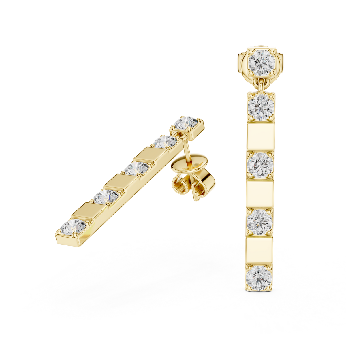 Round Diamond Linear Drop Earrings