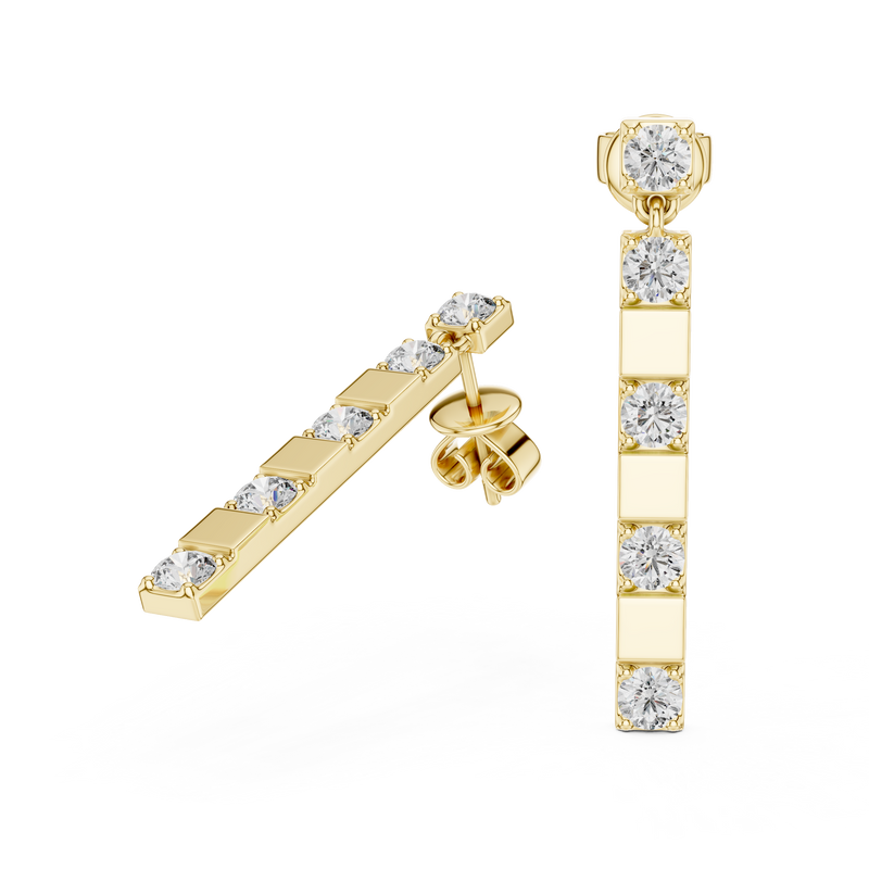 Round Diamond Linear Drop Earrings