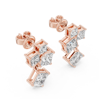 Princess-Cut Diamond Cluster Drop Earrings