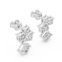 Princess-Cut Diamond Cluster Drop Earrings