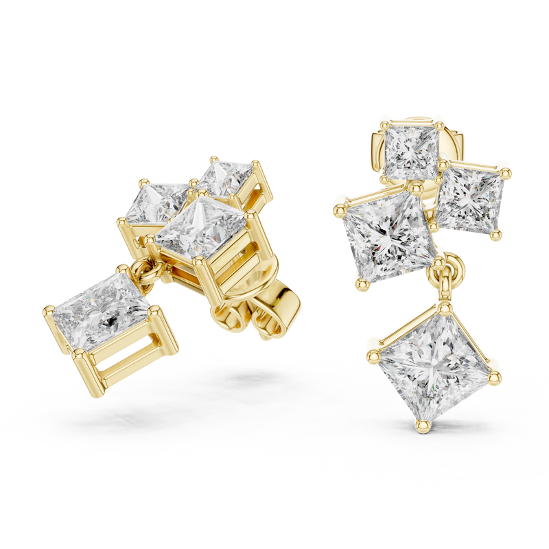 Princess-Cut Diamond Cluster Drop Earrings