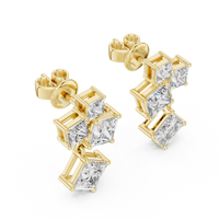 Princess-Cut Diamond Cluster Drop Earrings